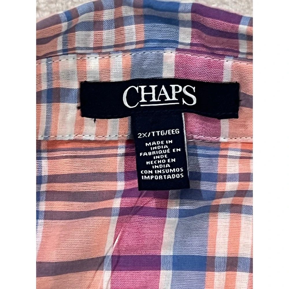 Chaps Plaid Button Up Shirt Women Plus Size 2X Orange Pink Blue‎ Casual